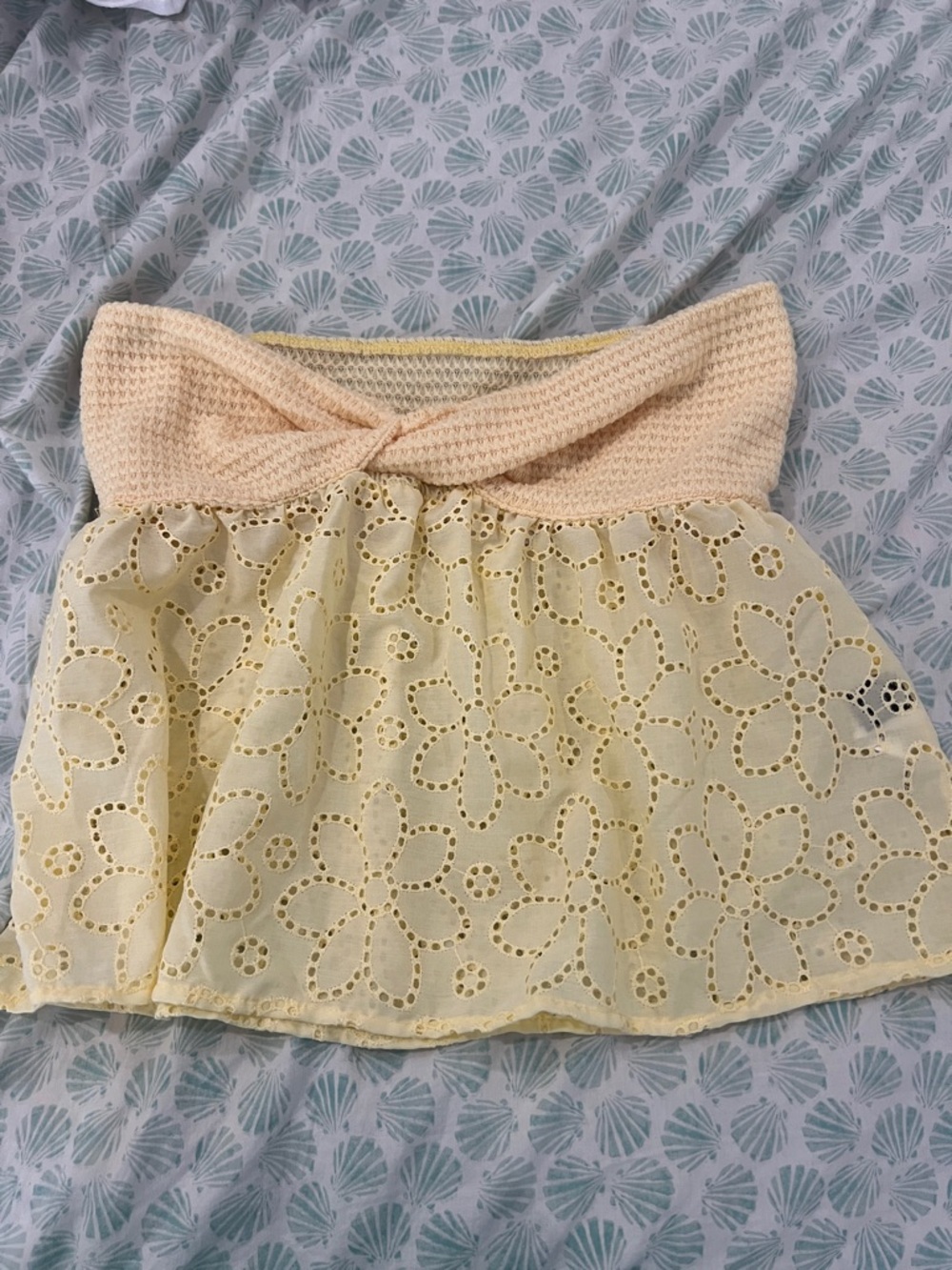 SHEIN Pale Yellow Eyelet A-Line Skirt with Peach Waistband